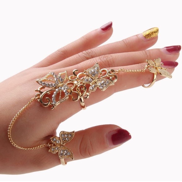 Gold with white stones 3 piece ADJUSTABLE ring set - Picture 6 of 7